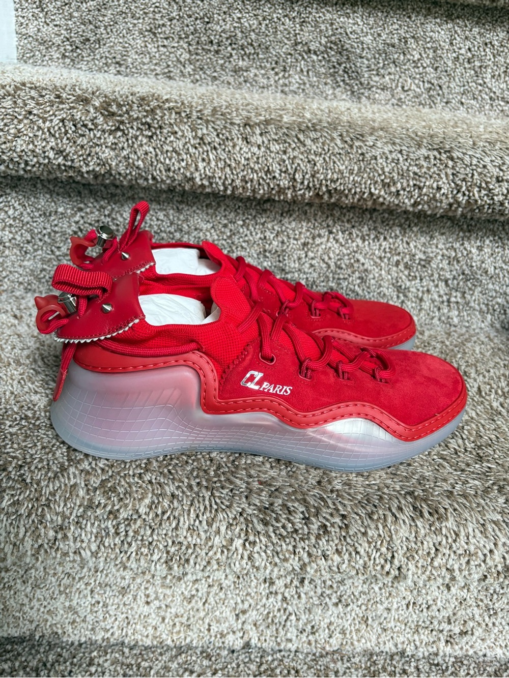 Christian Louboutin Red Men’s Suede Sneakers with Gold Logo Marking